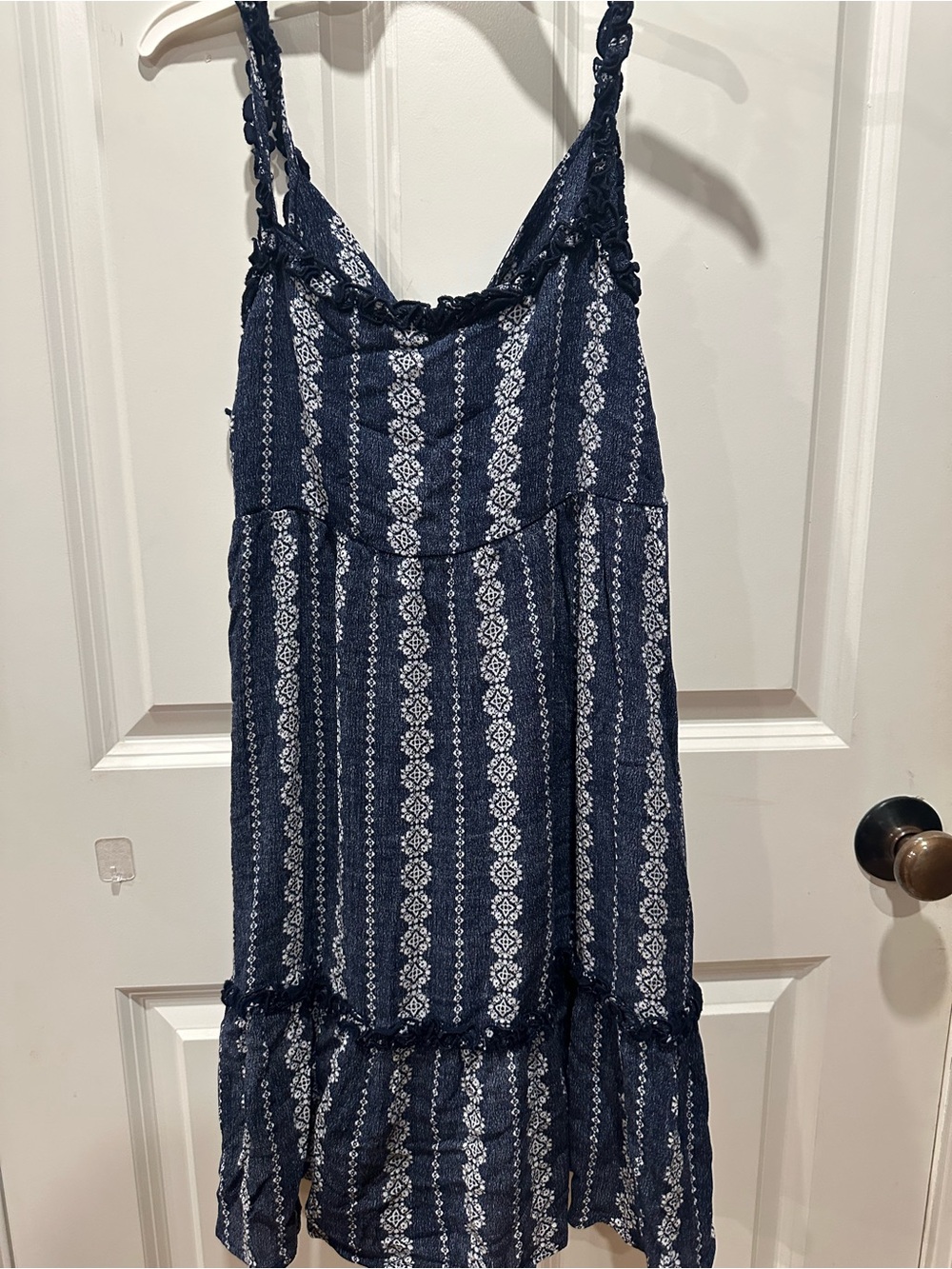 Hen & Thread Small Babydoll Navy Blue Patterned Sundress